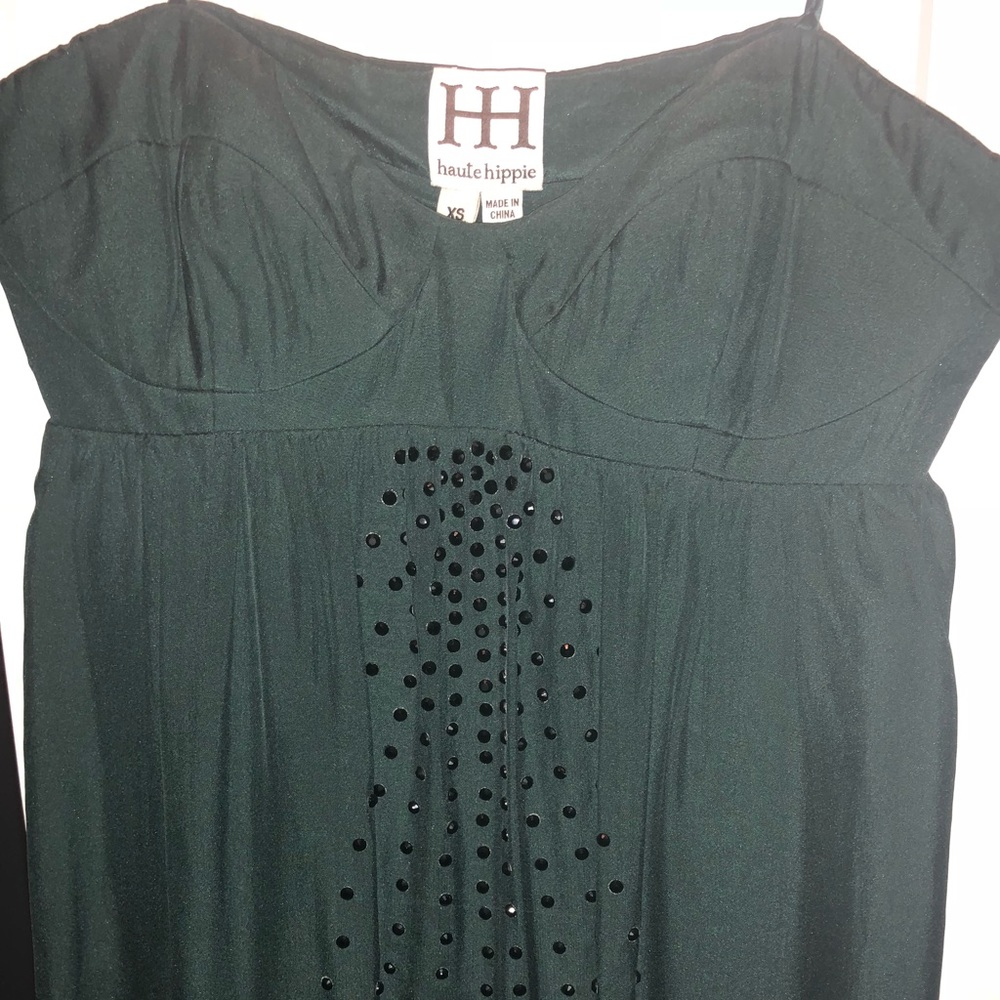 Strapless dark green dress
